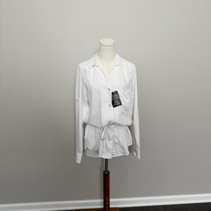 Rag & Bone Shirt The Sullivan Top Button Front Tie Cinch Waist Roll Tab White